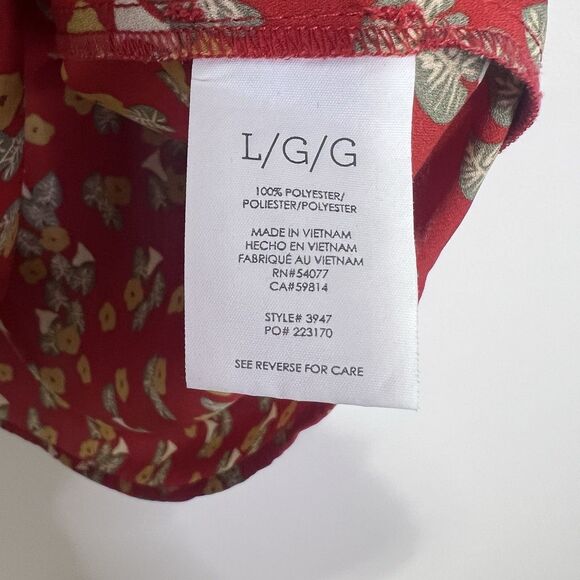 Cabi Belfry Floral Popover Blouse #3947 Size L Coral Red Long Sleeve - Picture 8 of 8
